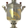 Угольный самовар 5 литров никелированный цилиндр с гравюрой "Волки" с трубой для дыма